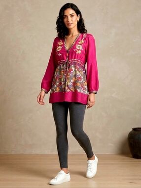 Johnny Was Magenta Pink Floral Boho Lightweight Tunic Blouse Top